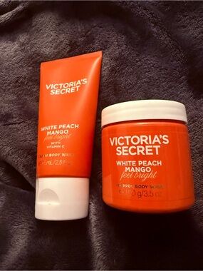 Victoria's Secret White Peach Mango Body Wash & Whipped Scrub - Orange and White